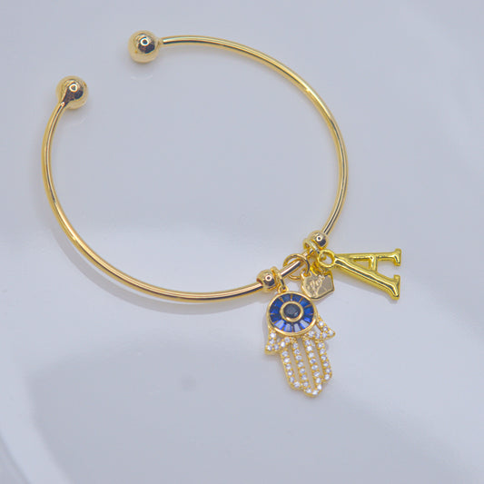 Hamsa Evil Eye Initial Bracelet ( Gold )