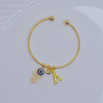 Hamsa Evil Eye Initial Bracelet ( Gold )