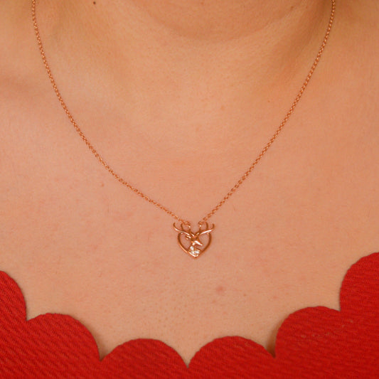 Antler Deer Necklace - Rose Gold