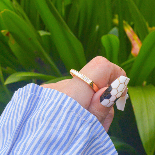 Gold Pearl One Stone Square Ring - Gold ( Adjustable )