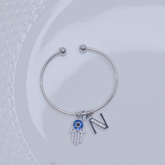 Hamsa Evil Eye Initial Bracelet ( Silver ) Unisex