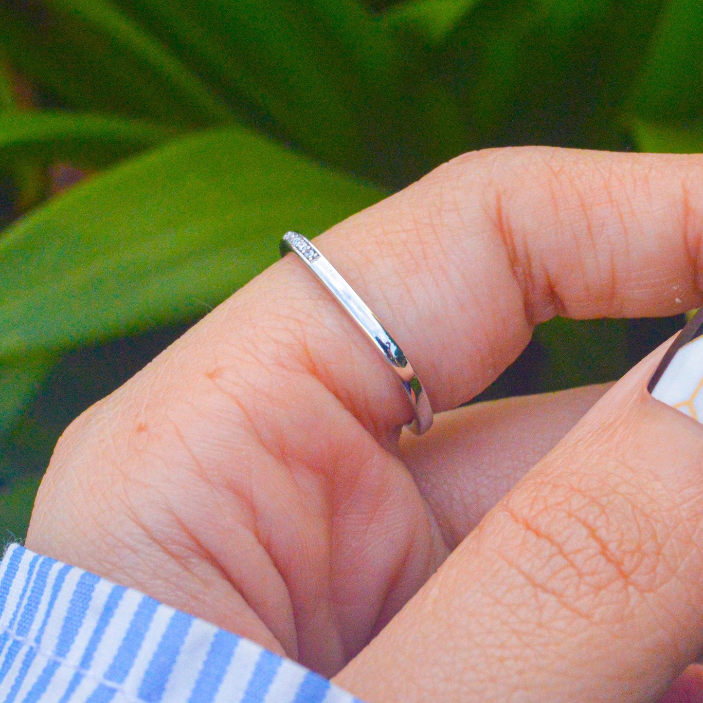 Minimal Studded Square Ring - Silver