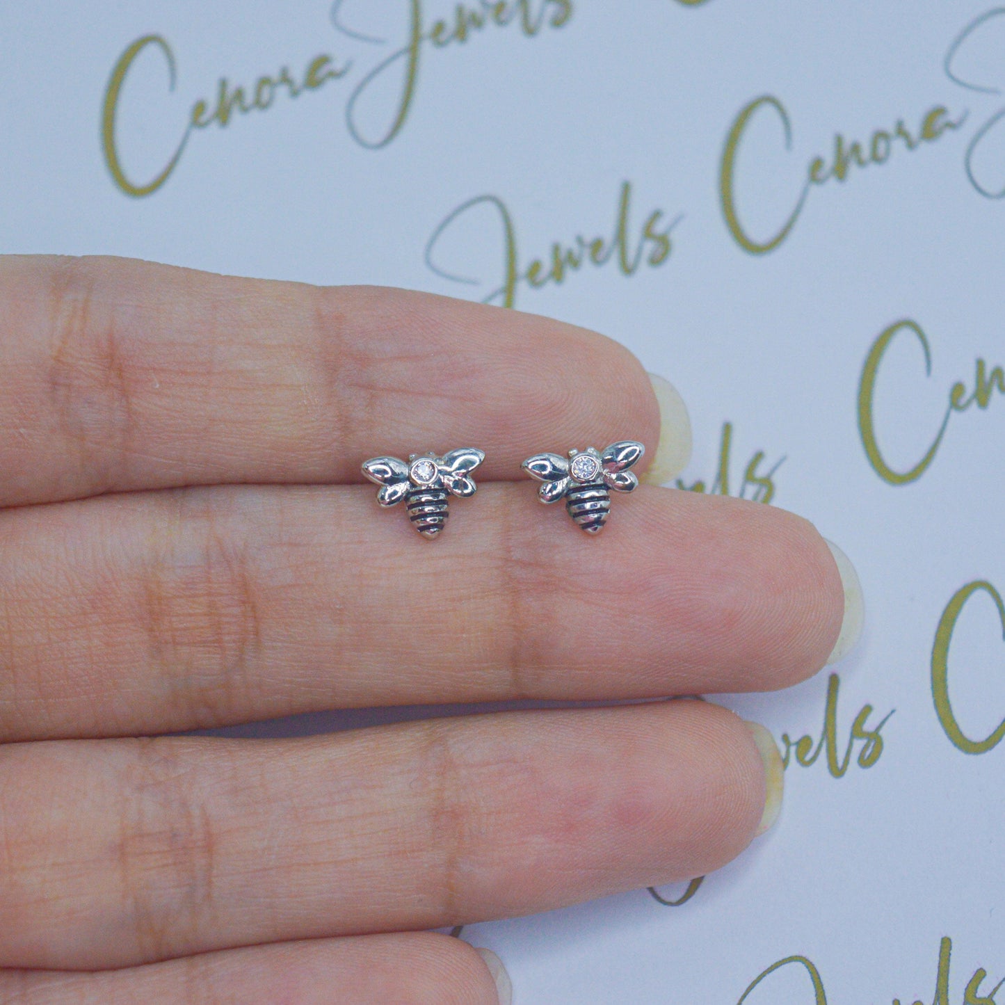 Tiny Bee Bug Ear Studs Earrings - Silver