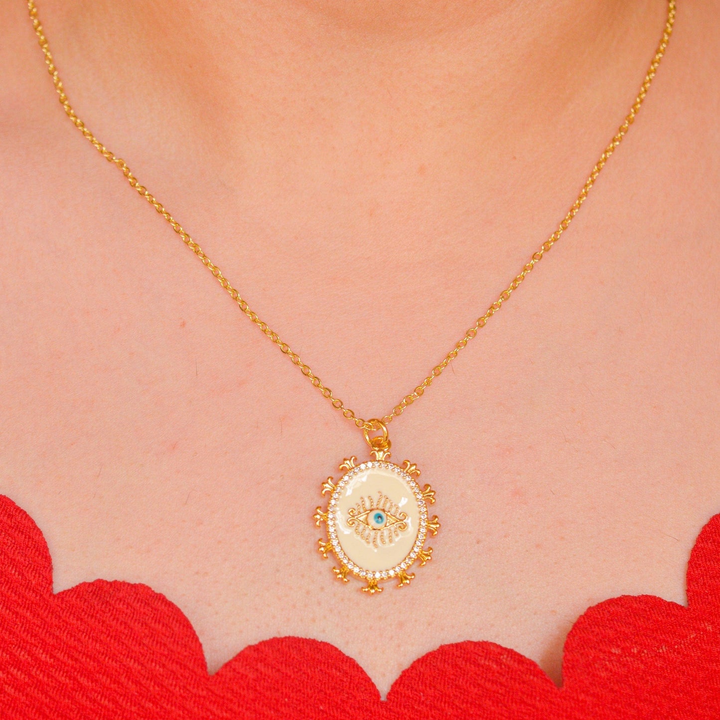 White Princess Evil Eye Necklace - Gold