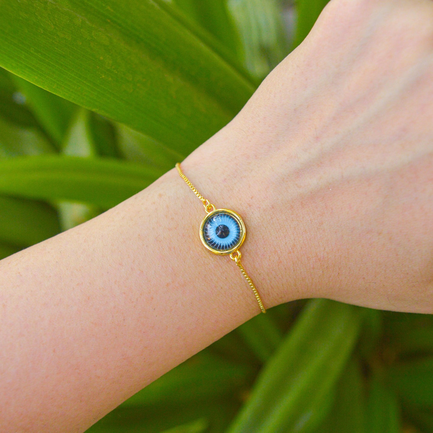 Water Turquiose Plain Evil Eye Gold Color Bracelet