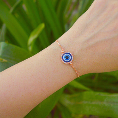 Blue Evil Eye Rose Gold Color Bracelet