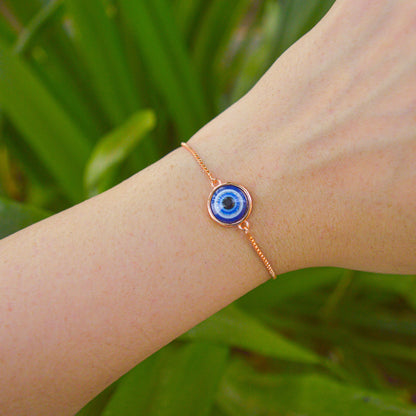 Simple Blue Evil Eye Rose Gold Color Bracelet