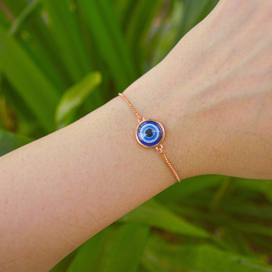 Simple Blue Evil Eye Rose Gold Color Bracelet