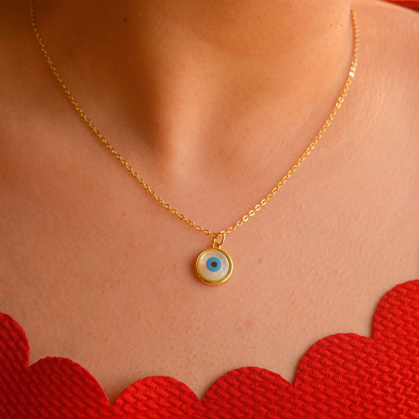 Mother of Pearl Evil Eye Necklace - Gold