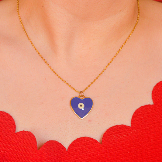 Blue Heart Evil Eye Necklace - Gold