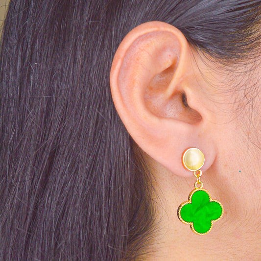 Green Clover Earrings - Gold