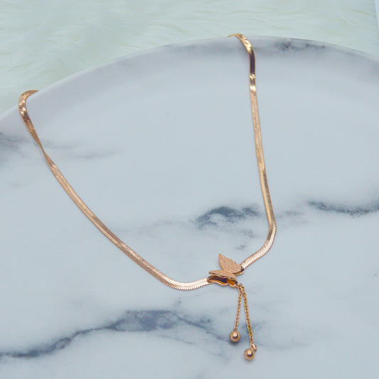 Butterfly Snake Chain Necklace ( Rose Gold )