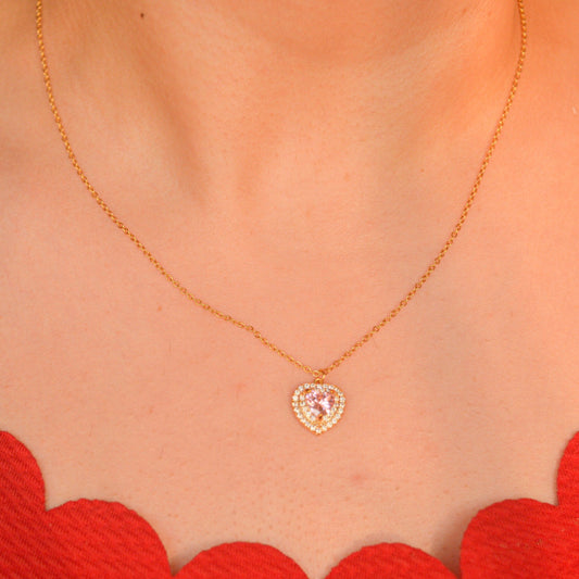 Baby Pink Heart Necklace - Gold