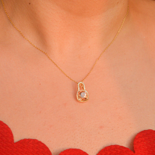 Peach Stone Lock Necklace