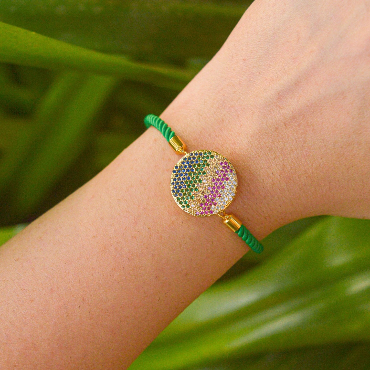 Green Energy Band Evil Eye  Bracelet ( Gold )