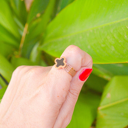 Clover Black Mesh Ring ( Rose Gold )