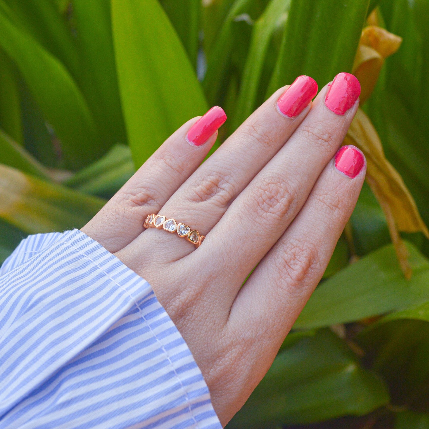 White Small Hearts Minimal Adjustable Ring ( Gold Finish )