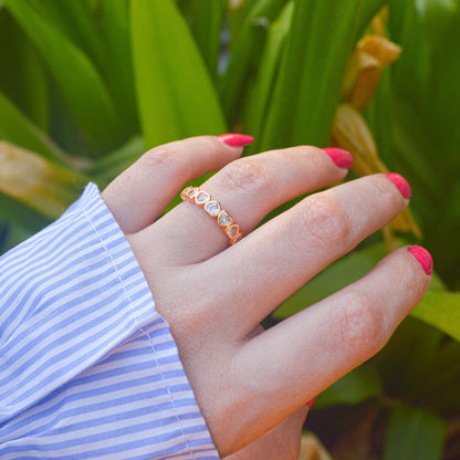 White Small Hearts Minimal Adjustable Ring ( Gold Finish )