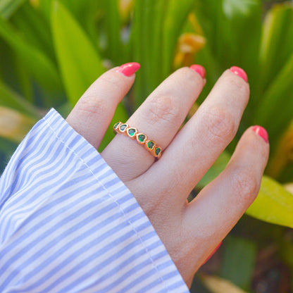 Green Emerald Small Hearts Minimal Adjustable Ring ( Gold Finish )