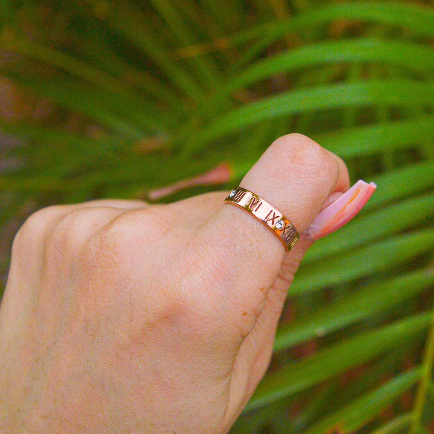 Roman Style Studded Band Ring ( Rose Gold )