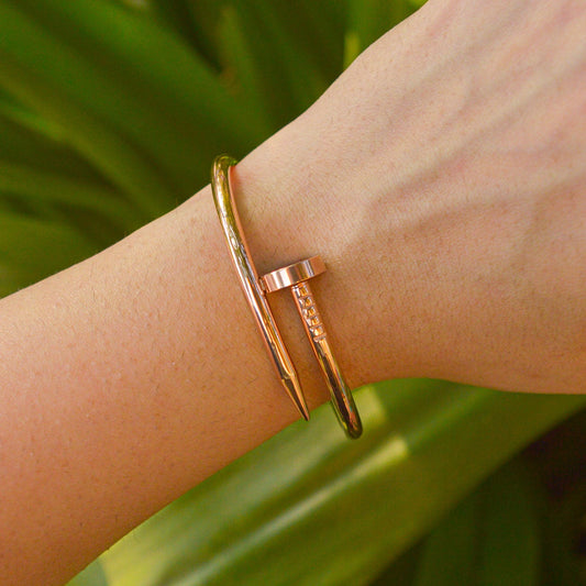 Nail Style Bangle Bracelet (Rose Gold )