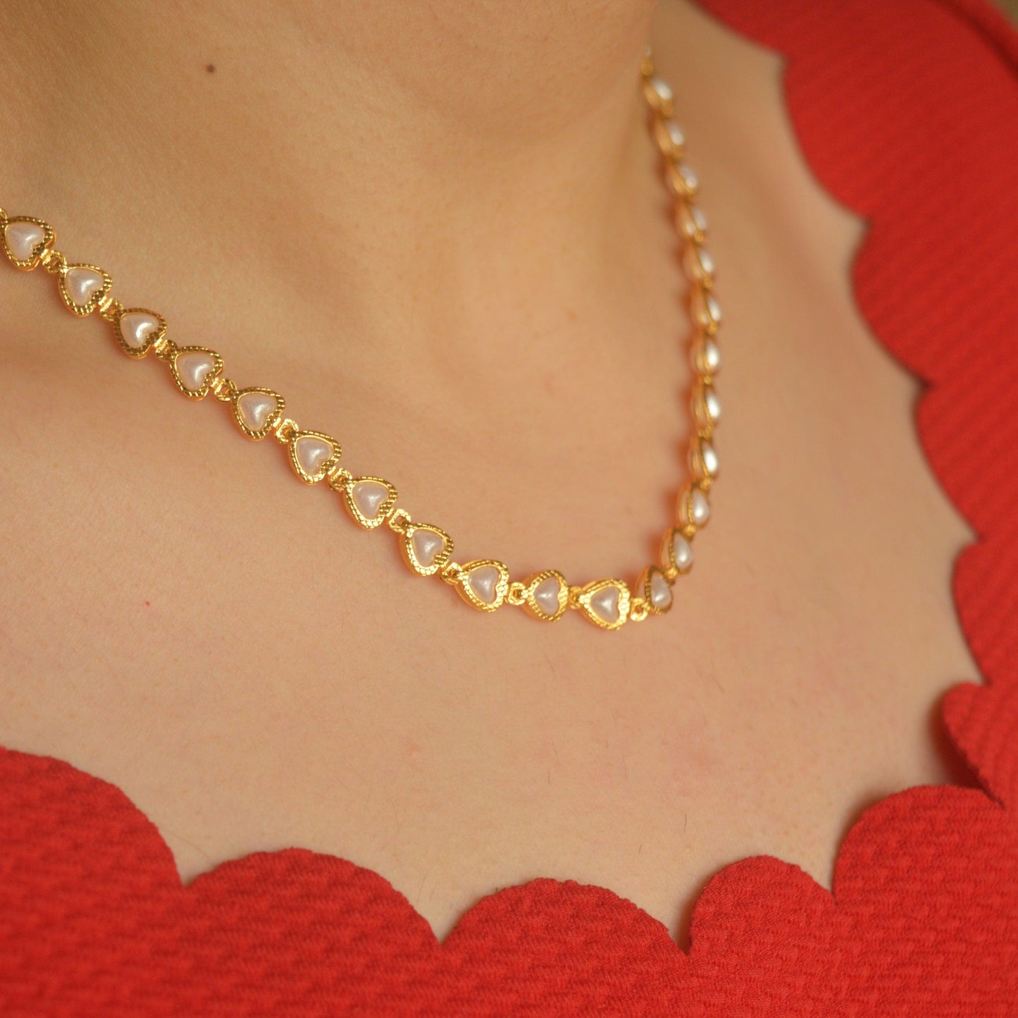 White Hearts 24K Plated Necklace