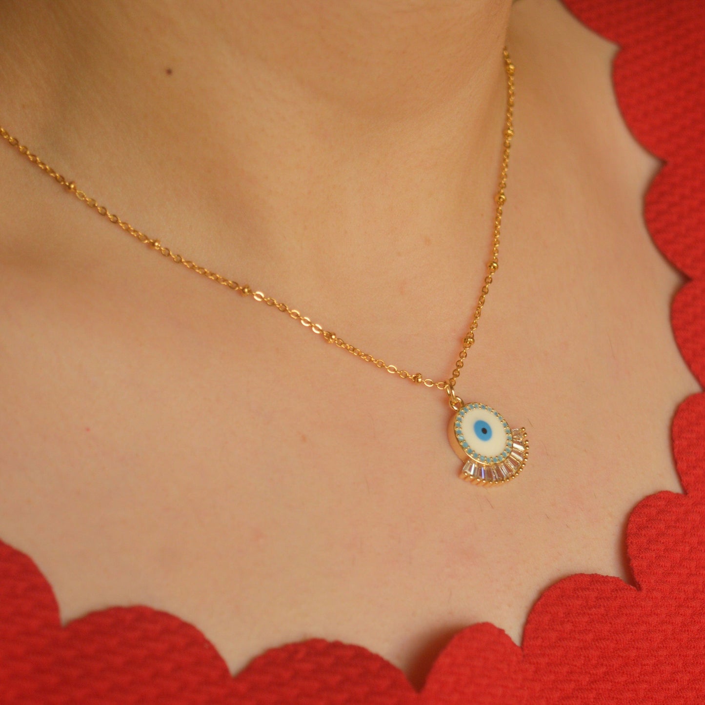 White Evil Eye Necklace