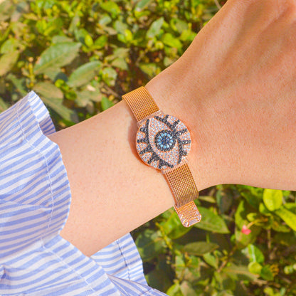 Evil Eye Stack Up Watch Style Bracelet ( Rose Gold )