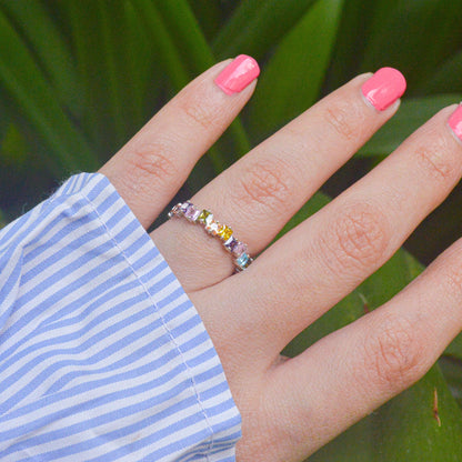 Colourful Edgy Stones Ring - Silver