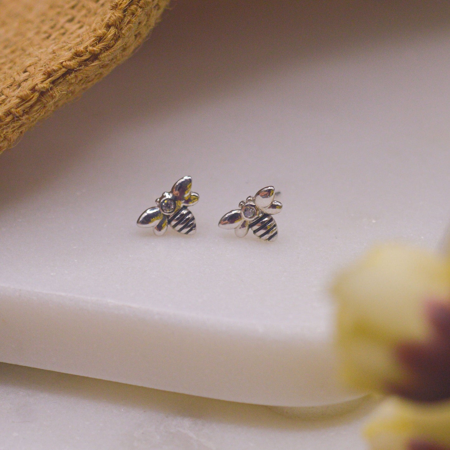 Tiny Bee Bug Ear Studs Earrings - Silver