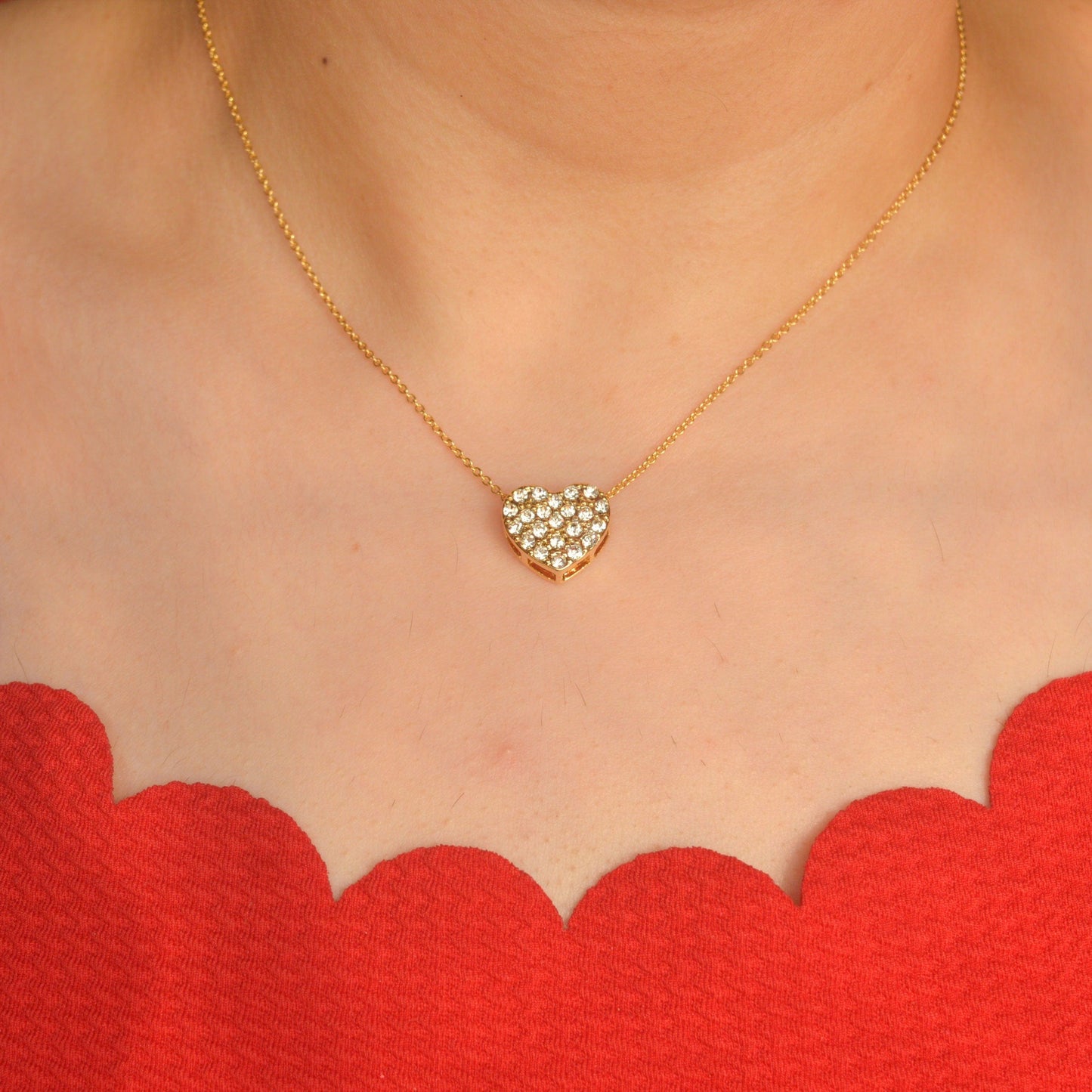 Love Heart Studded Necklace - Gold