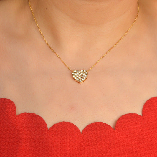 Love Heart Studded Necklace - Gold