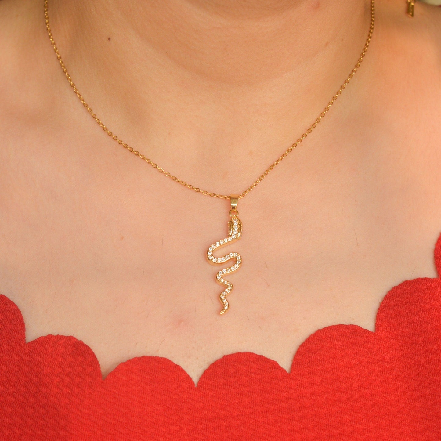 Snake Studded Necklace - Gold