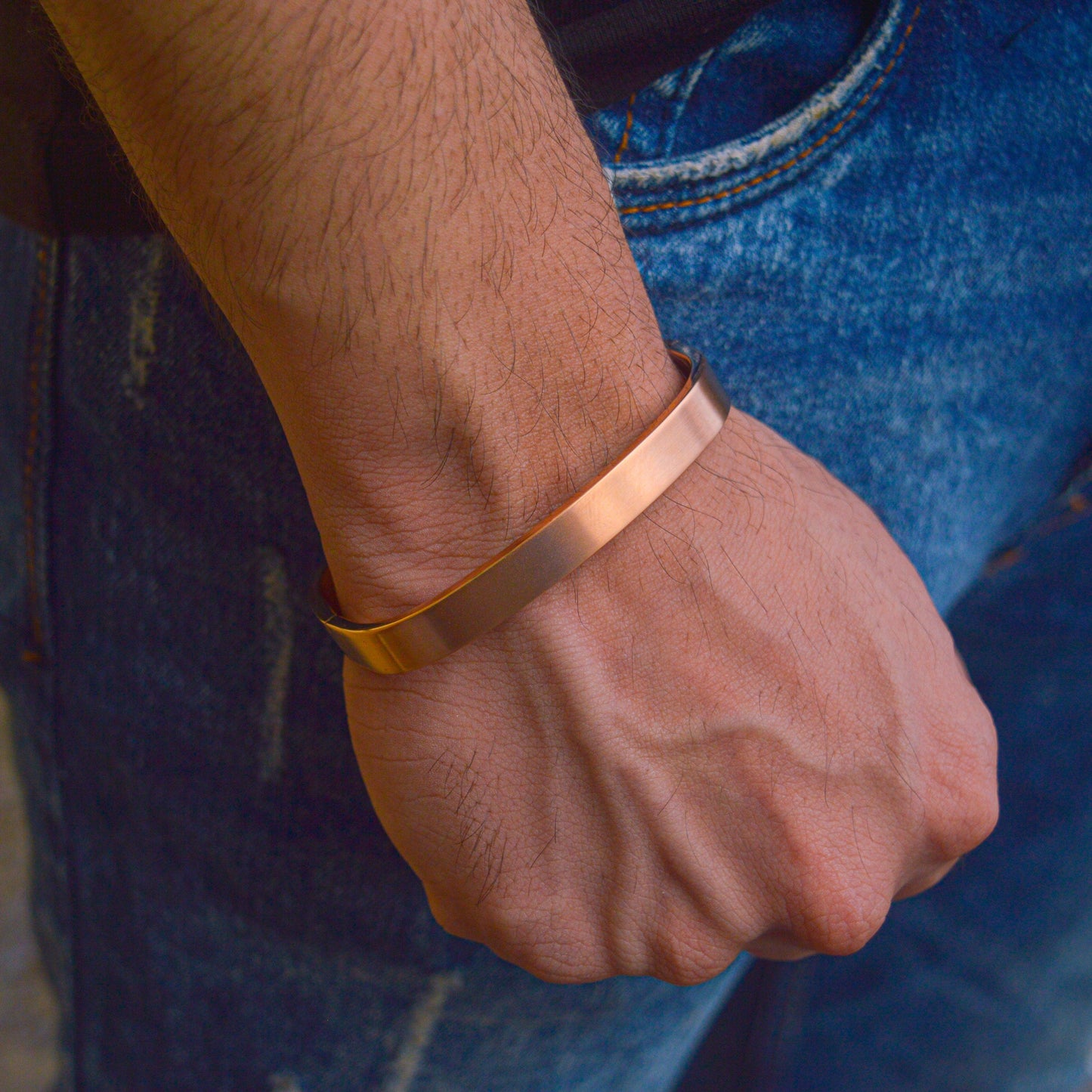 Men Rose Gold Matte Rectangle Shape Bangle Bracelet