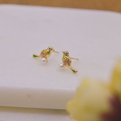 Baby Bird Leaves and Studs Colourful Earrings Ear Studs ( Set of 3 ) - Gold