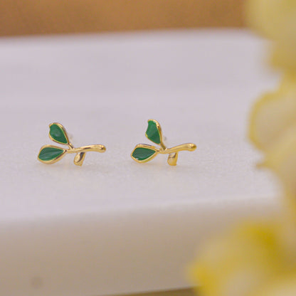 Baby Bird Leaves and Studs Colourful Earrings Ear Studs ( Set of 3 ) - Gold