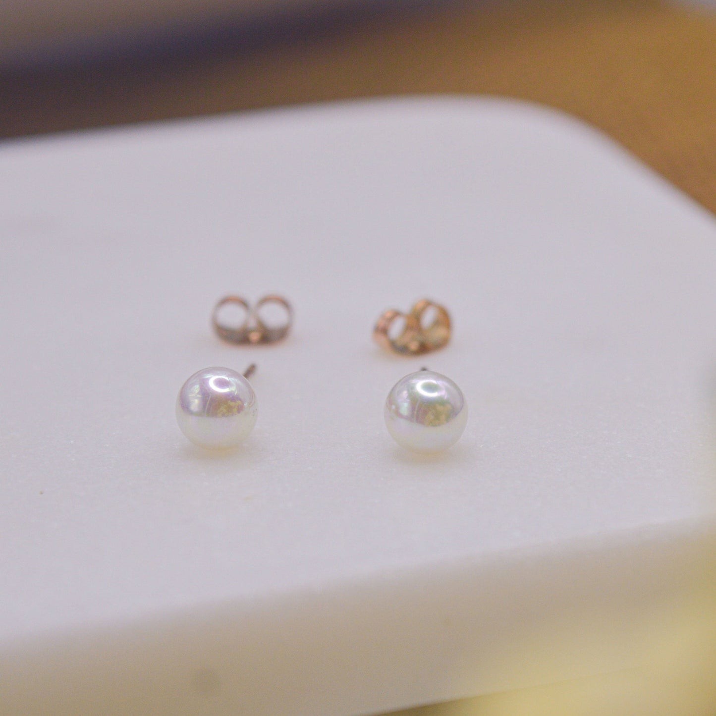 Tiny White Pearl Ear Studs Earrings - Golds