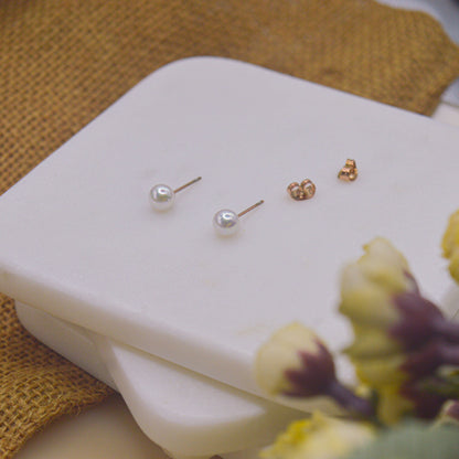 Tiny White Pearl Ear Studs Earrings - Golds