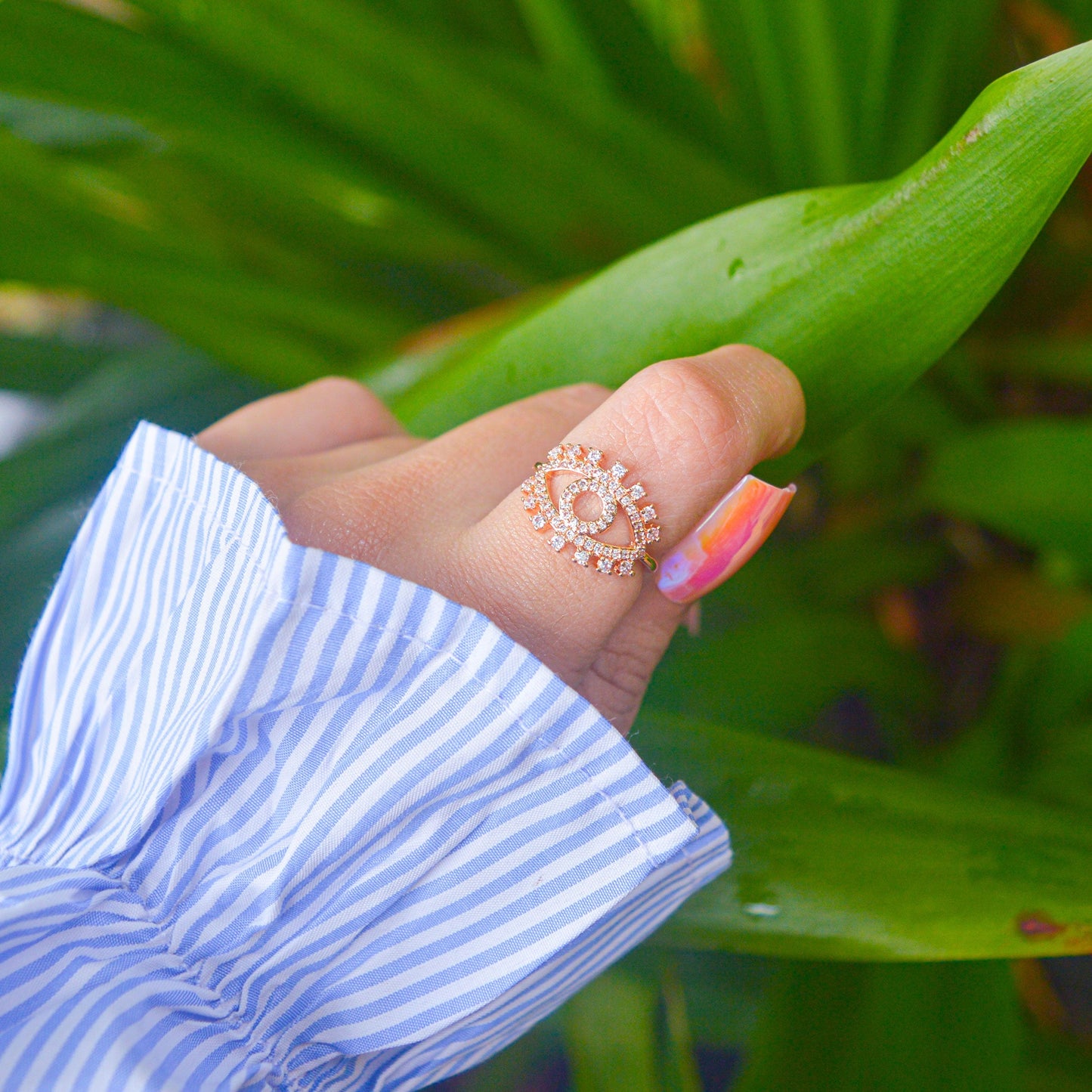 Rose Eyelashed Evil Eye Ring  ( Rose Gold )