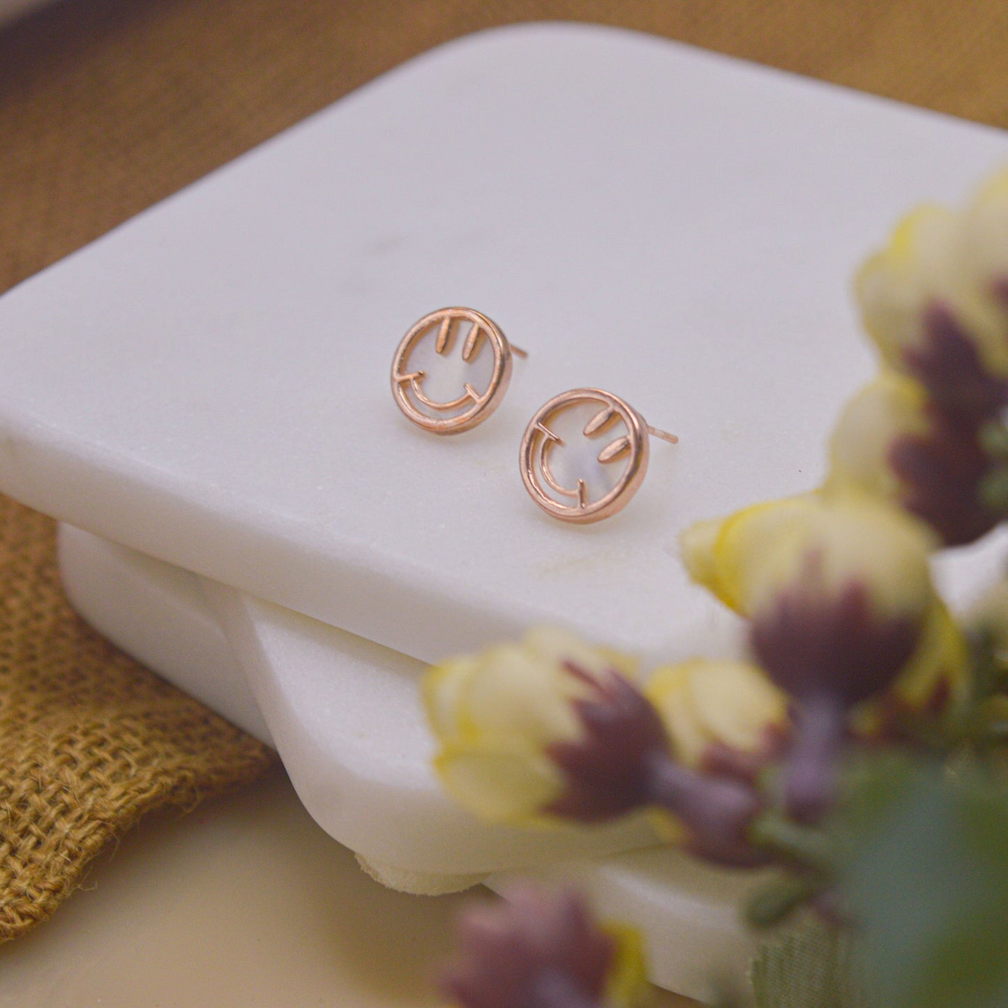 Cute Smiley Earrings Ear Studs - Rose Gold