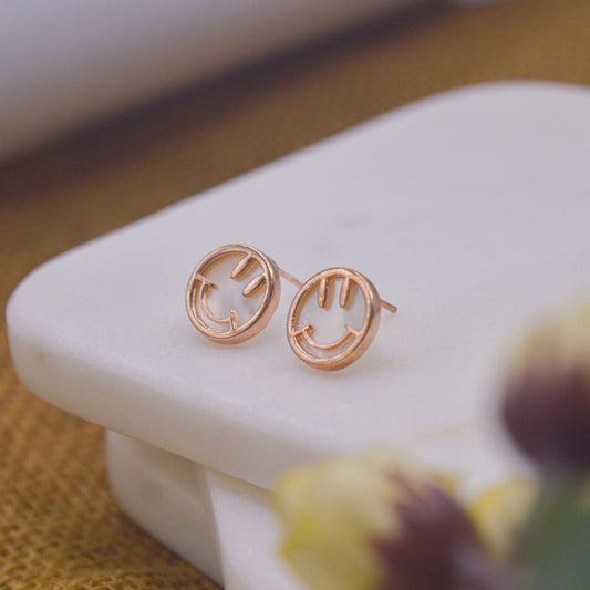 Cute Smiley Earrings Ear Studs - Rose Gold