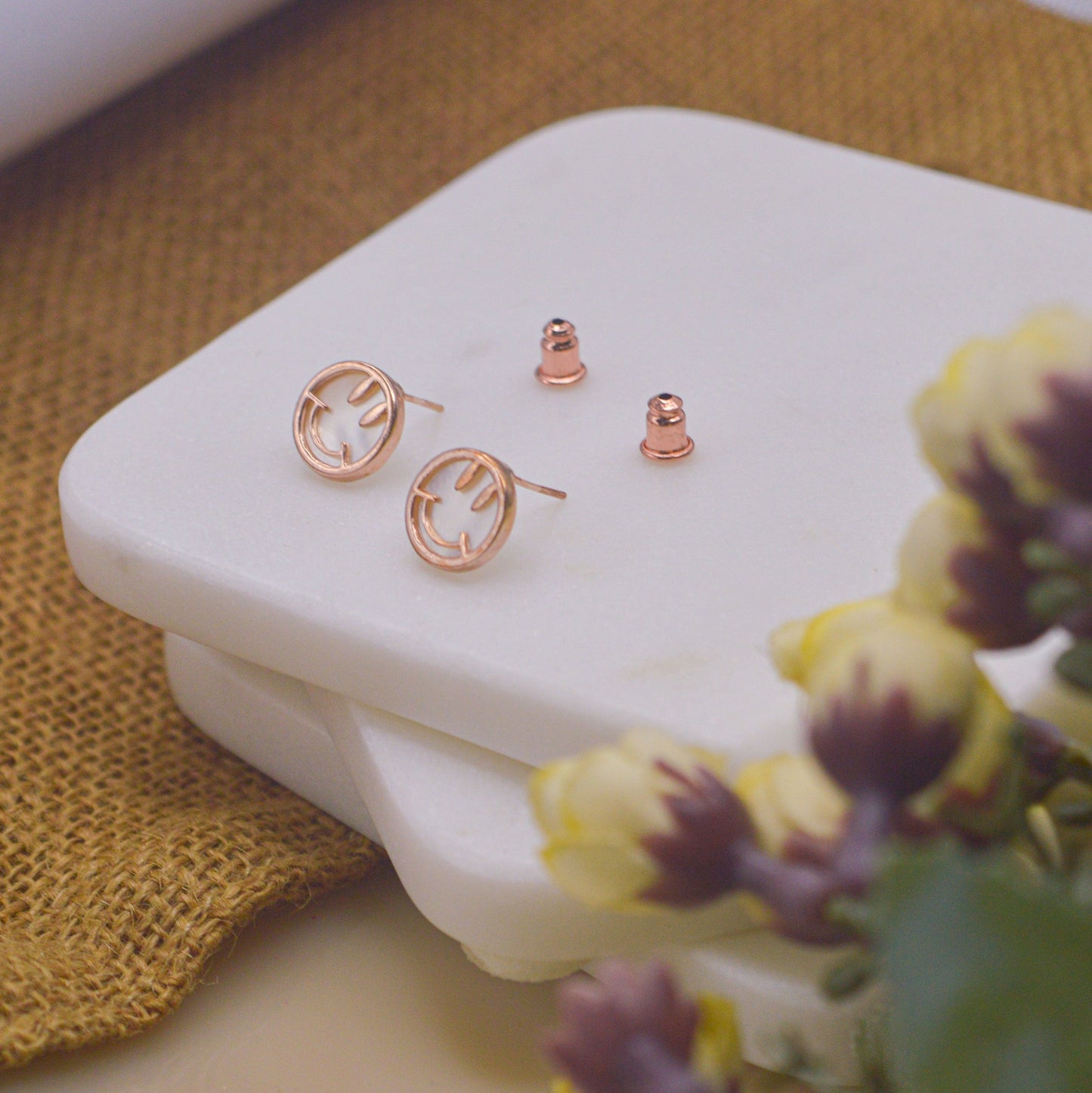 Cute Smiley Earrings Ear Studs - Rose Gold