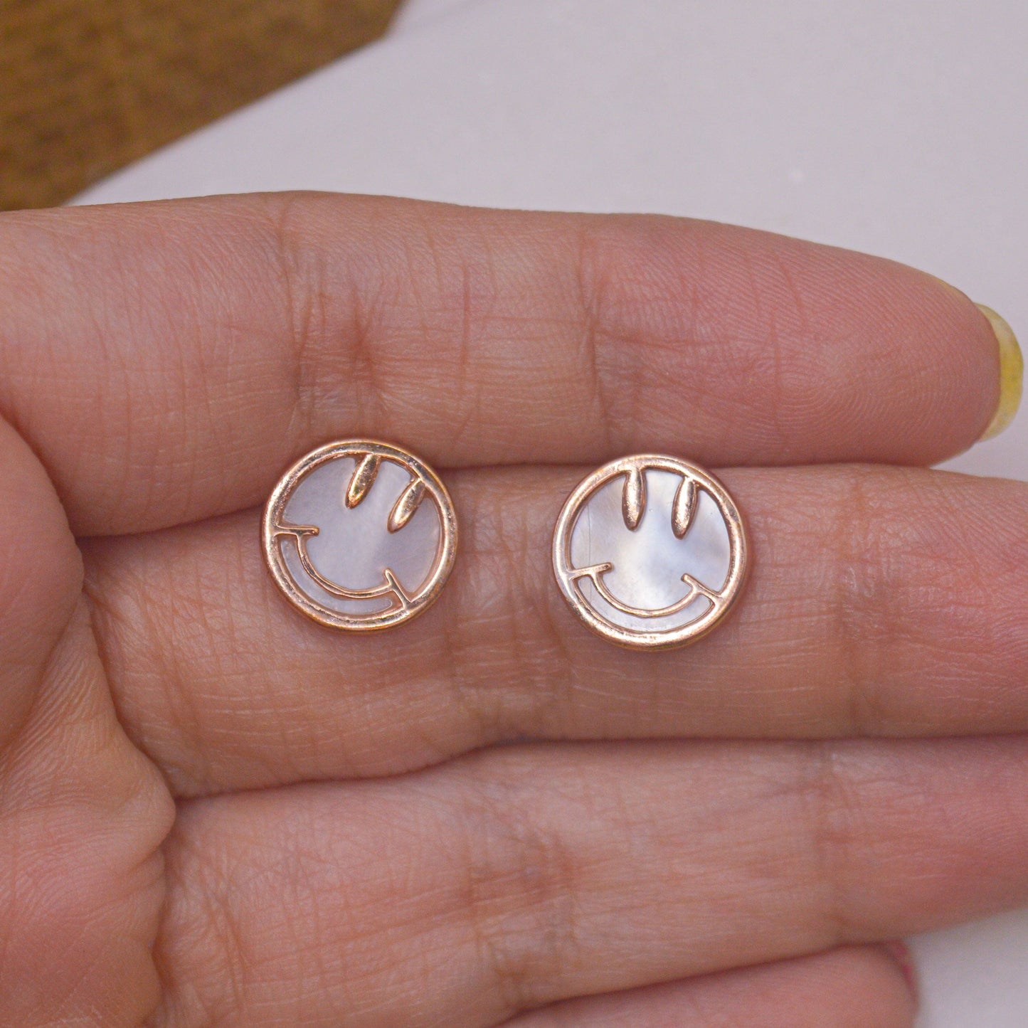 Cute Smiley Earrings Ear Studs - Rose Gold