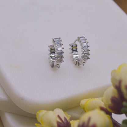 Baguette Diamond Studded Earrings Huggies Bali - Silver