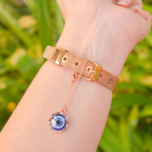 Colourful Evil Eye Watch Charm ( Rose Gold )