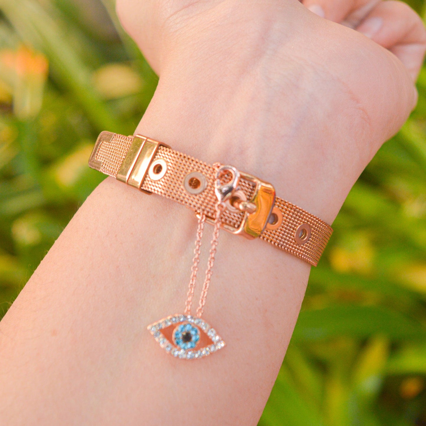 Blue Retina Evil Eye Shape Watch Charm ( Rose Gold )