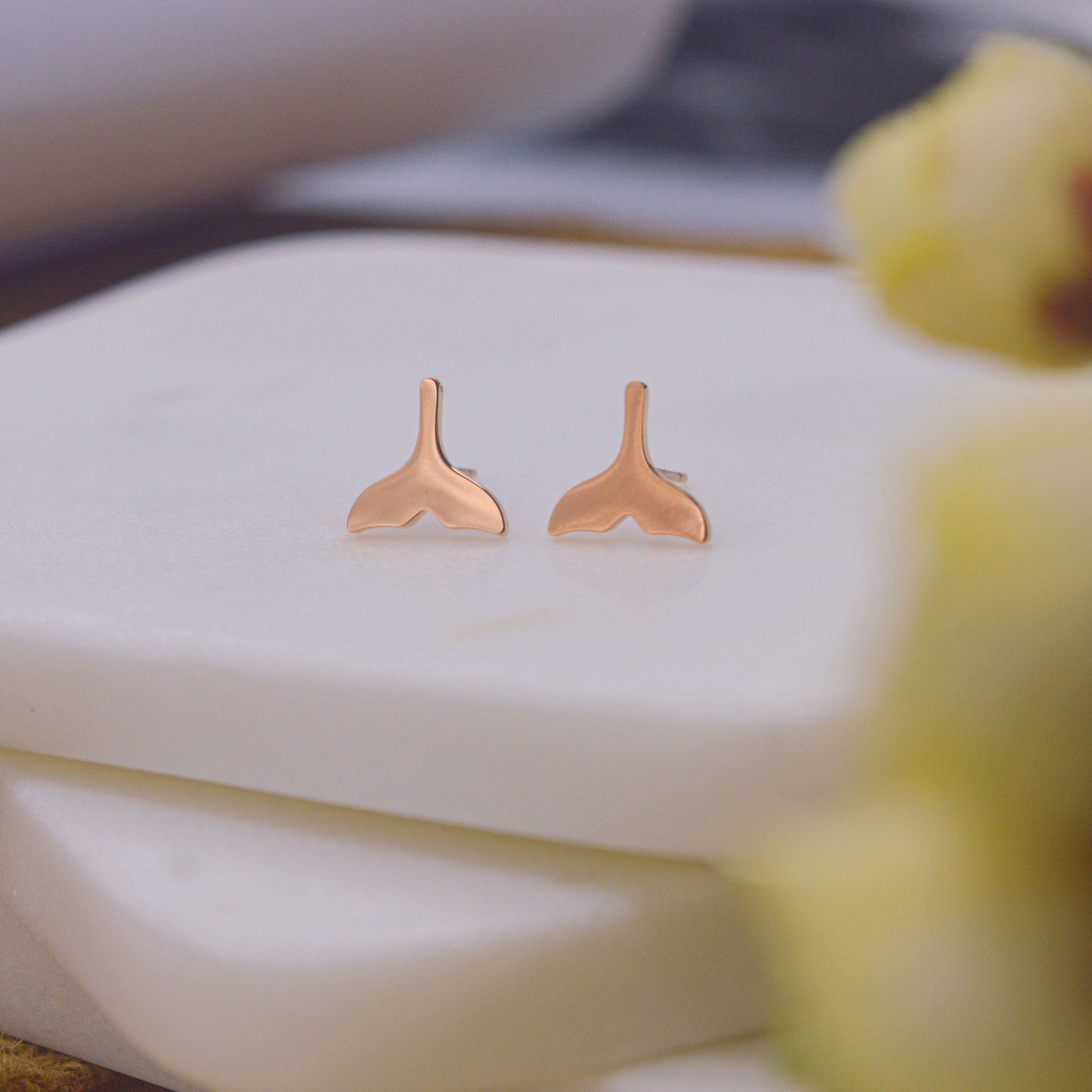 Dolphin Tail Fin Ear Studs Earrings - Rose Gold