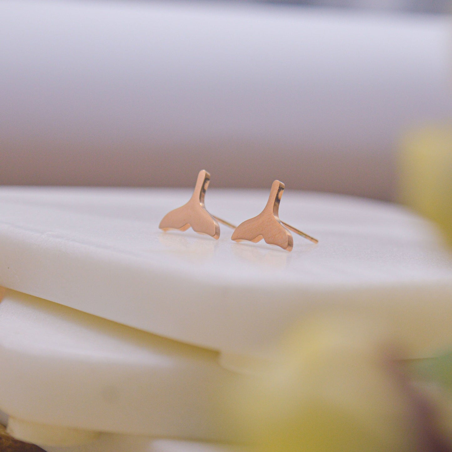 Dolphin Tail Fin Ear Studs Earrings - Rose Gold