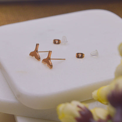 Dolphin Tail Fin Ear Studs Earrings - Rose Gold