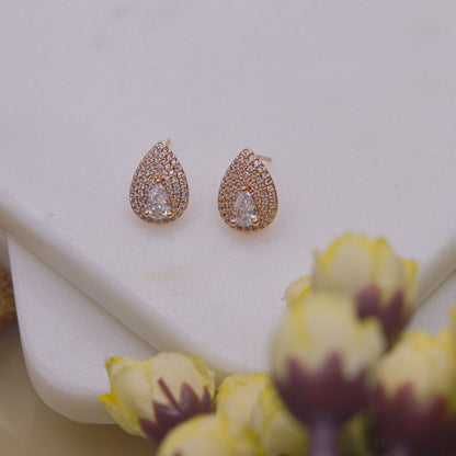 Drop Shape Studded Diamond Earrings Ear Studs - Rose Gold